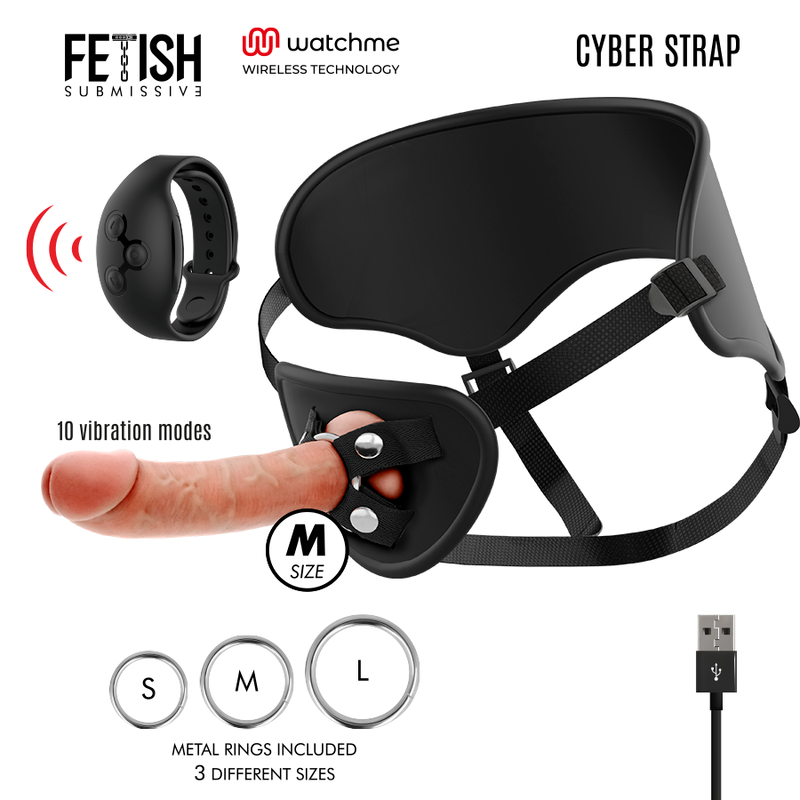 FETISH SUBMISSIVE CYBER STRAP - ARNÉS CON DILDO CONTROL REMOTO TECNOLOGÍA WATCHME M