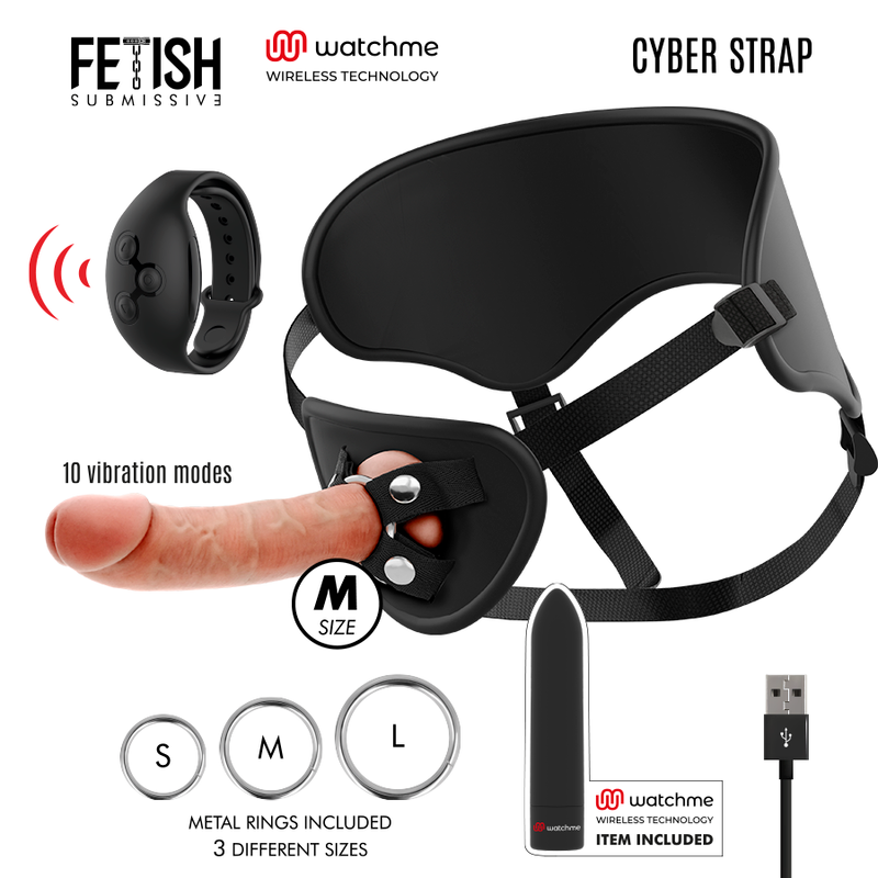 FETISH SUBMISSIVE CYBER STRAP - ARNÉS CON DILDO Y BALA CONTROL REMOTO TECNOLOGÍA WATCHME M