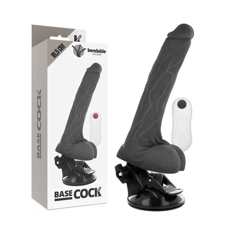 BASECOCK - VIBRADOR REALÍSTICO ARTICULABLE CONTROL REMOTO NEGRO 18.5 CM -O- 4 CM