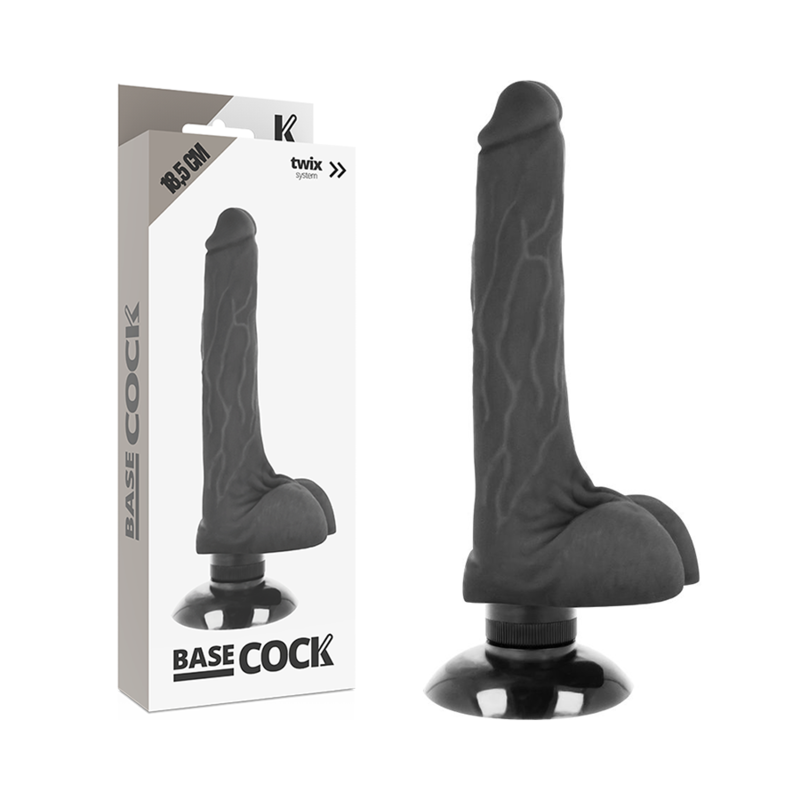 BASECOCK - VIBRADOR REALÍSTICO 2-1 NEGRO 18.5 CM -O- 4 CM