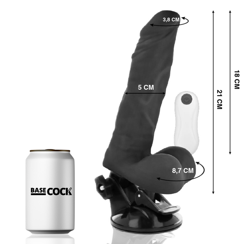 BASECOCK - VIBRADOR REALÍSTICO ARTICULABLE CONTROL REMOTO NEGRO 21 CM -O- 5 CM