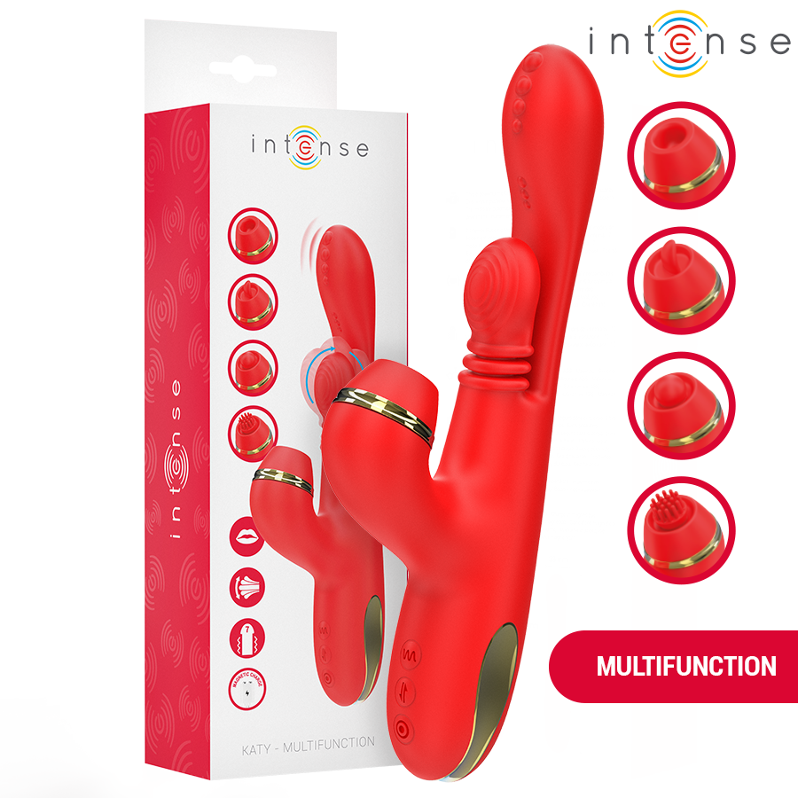 INTENSE - KATY ESTIMULADOR CLÍTORIS MULTIFUNCIÓN 4 CABEZALES INTERCAMBIABLES ROJO