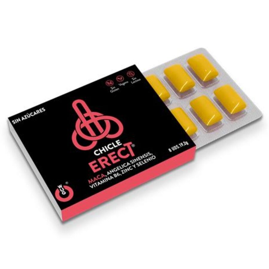 WUG ERECT – 1 X 8 UDS | Chicle funcional con Maca, Zinc y Vitaminas para potenciar la energía y el rendimiento masculino