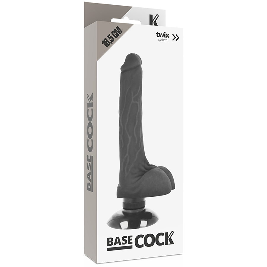 BASECOCK - VIBRADOR REALÍSTICO 2-1 NEGRO 18.5 CM -O- 4 CM
